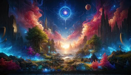 Obraz na płótnie Canvas Fantasy Landscape with Cosmic Phenomena