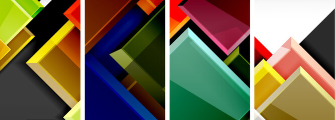 A visually striking composition of four colorful geometric shapes a Rectangle, a Triangle, with tints and shades of Magenta and Electric Blue, creating a captivating pattern on a white background