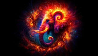 Cosmic Elephant in Vivid Nebula Illustration