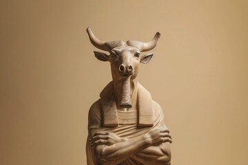 full body portrait photography of the Egyptian bull Apis, god, beige light in the background - obrazy, fototapety, plakaty