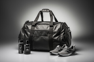 black gym bag and sports stuff