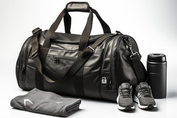 black gym bag and sports stuff