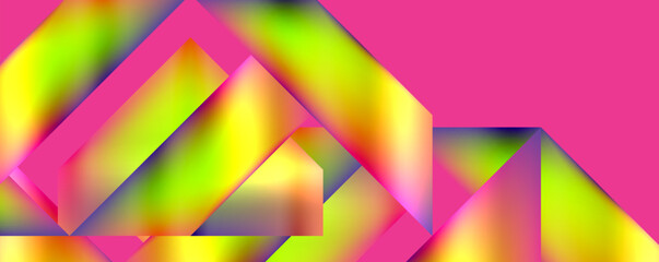 A vibrant and symmetrical geometric pattern featuring triangles in shades of magenta and electric blue, set against a pink background. A closeup creative arts masterpiece
