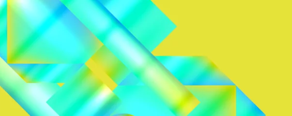  Vibrant colorfulness fills the yellow background as blue and green geometric shapes create an electric and artistic pattern. Azure and aqua tints and shades blend in a visual arts masterpiece © antishock