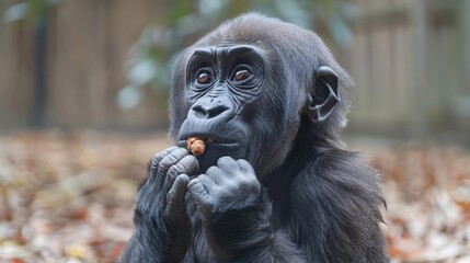 Gorilla Expressing Curiosity, Examining an Object with Keen Interest.