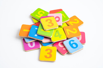 Math number colorful on white background, education study mathematics learning teach.