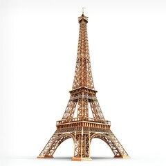 Realistic 3D icon of the Eiffel Tower, detailed structure, isolated on white background