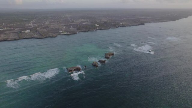 Aerial high shot of small Islands off the coast of Kenya, Watamu