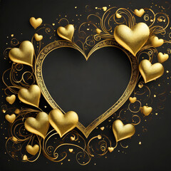 Black and gold luxury romantic heart background for invitation wedding card 