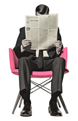 PNG A business man reading newspaper on chair sitting publication relaxation