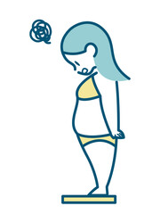 体型を気にして体重計に乗る女性のイラスト