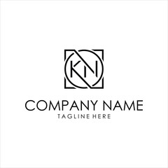 Fototapeta premium Letter KN Logo Design with square frame line art. business consulting concept. Suitable for business, consulting group companies. vector