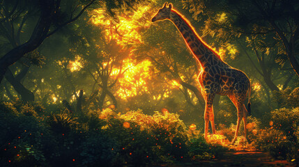 Ancient Mythical Creature. Giraffe Centaur, Majestic Hybrid Being Roaming Enchanted Forests with Grace and Power.