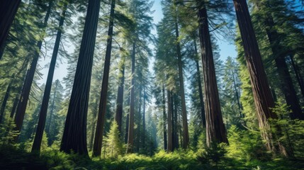 old-growth forest with towering trees reaching up towards the sky, 