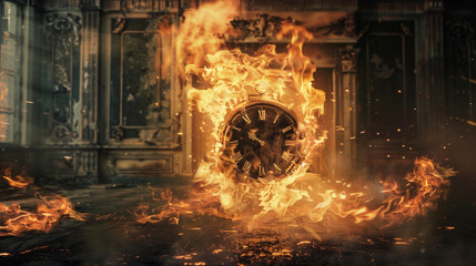 burning clock wasting time concept  - obrazy, fototapety, plakaty