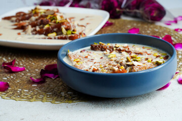 Shahi tukda or shahi tukra, bread pudding, sweet made with bread