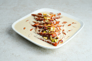 Shahi tukda or shahi tukra, bread pudding, sweet made with bread
