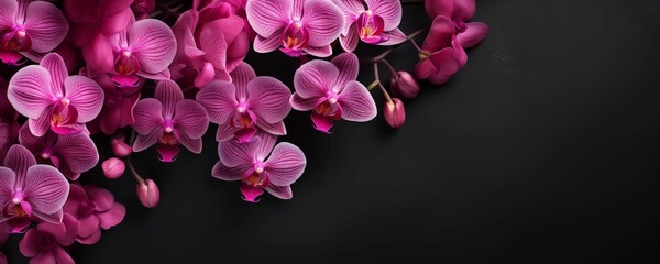 Fototapeta na wymiar Orchid Flowers Bundle Isolated on a Dark Background with Copy Text Space. Generative AI