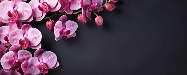 Naklejka na ściany i meble Orchid Flowers Bundle Isolated on a Dark Background with Copy Text Space. Generative AI