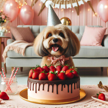 愛犬とお祝いする誕生日写真イメージ