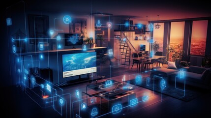 smart home setup with interconnected devices , enabling remote control and automation