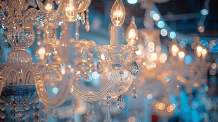 Exquisite crystal chandelier in a mall luxury decor store intricate reflections
