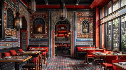 Fototapeta na wymiar Ornate Moroccan Restaurant Interior Design