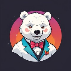 cartoon polar bear in party clothes, design for t-shirt