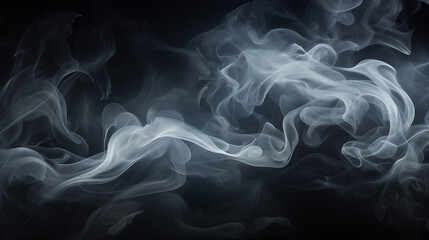 Smoke clouds, steam mist fog and white foggy vapor. Realistic smoke  particles isolated on black...