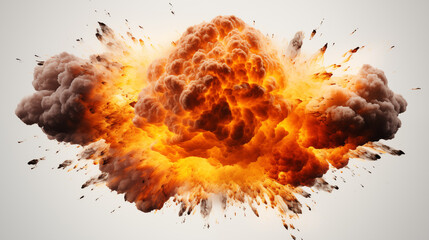 Realistic fiery bomb explosion with sparks and smoke isolated on white background
