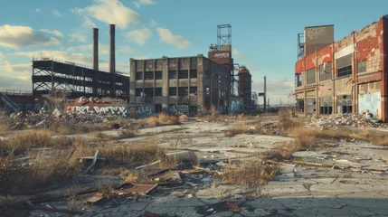 Fotobehang Oude verlaten gebouwen a shrinking economy concept, abandoned factories, and vacant lots.  © CStock
