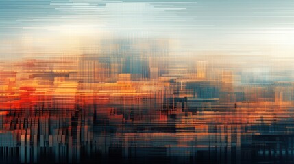 abstract digital landscape with pixelated patterns and glitch effects,