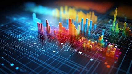abstract interpretation of data visualization, with colorful charts, graphs, and data points arranged 