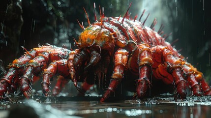 Monstrous centipede emerges from the depths of a subterranean cavern, its massive size and razor-sharp mandibles. - obrazy, fototapety, plakaty