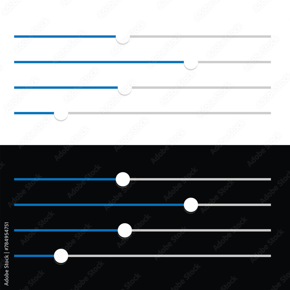 Aufkleber volume slider adjustment icon set, horizontal slider button set, vector illustration.