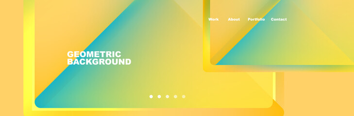 A vibrant geometric art background featuring a gradient of colorfulness with yellow and electric blue shades. Shapes include rectangles, triangles, and circles, creating a visually appealing pattern