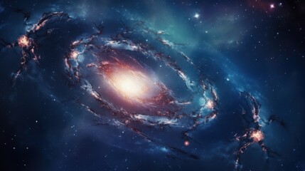 Obraz premium a spiral galaxy, with its graceful arms dotted with clusters of bright stars and glowing nebulae.