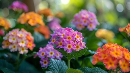 Lantana montevidensis, also known as trailing lantana or purple lantana, adds a pop of color to the park landscape, its vibrant blossoms brightening the day of all who encounter them.  - obrazy, fototapety, plakaty