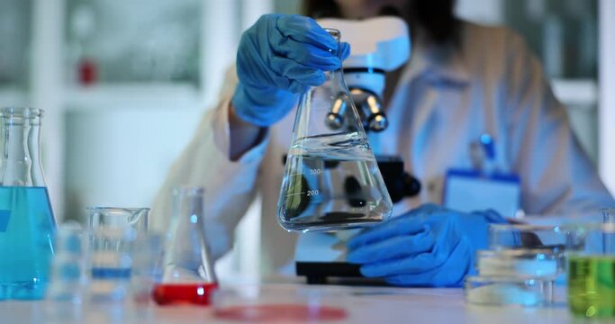 Scientist holding a flask with water in laboratory