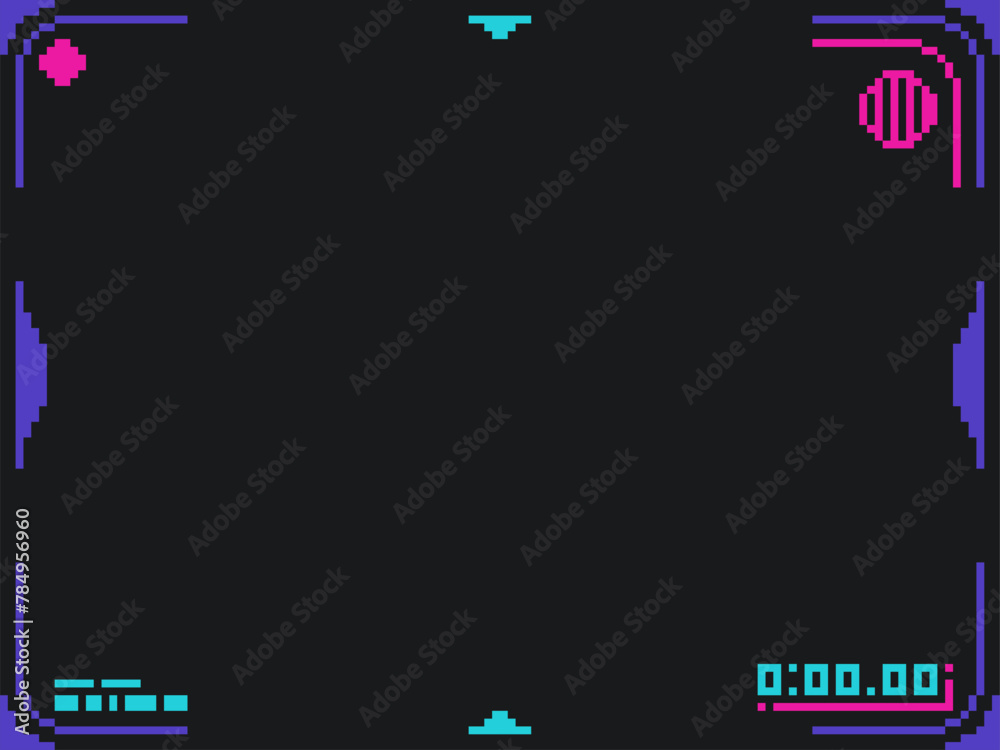 Poster black background with futuristic ui interface frame, pixel art 8bit style template