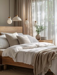 Serene Bedroom Interior with Sunlight and Modern Decor