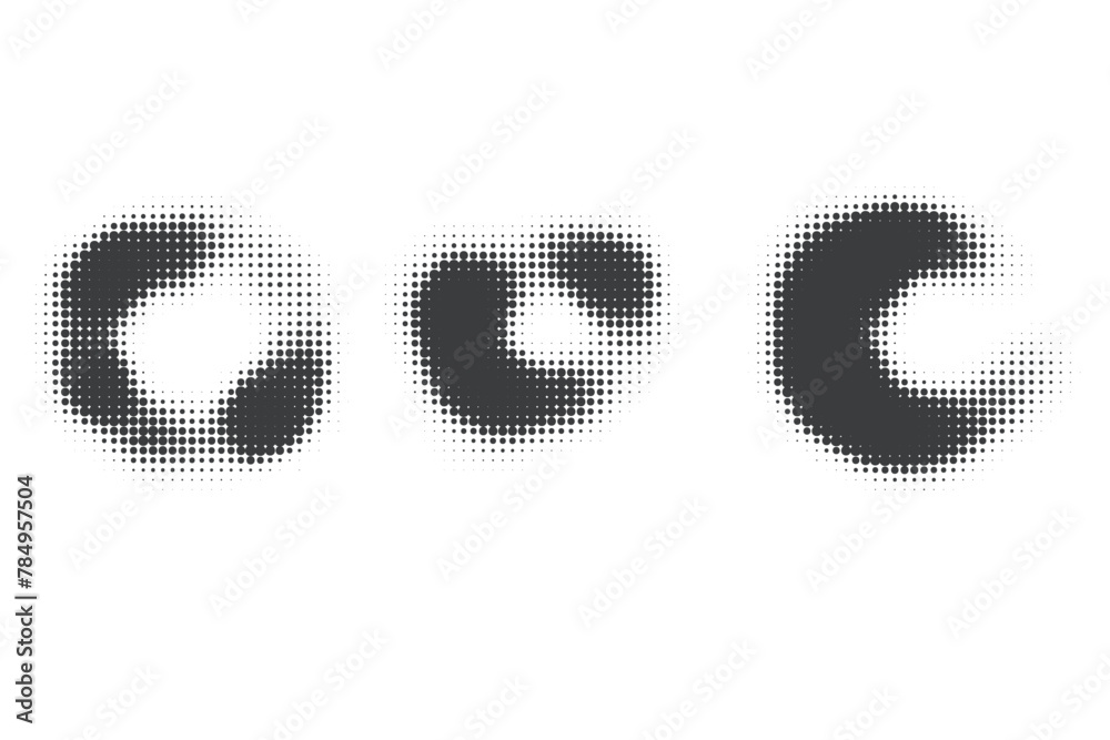 Poster dotted vector shapes with halftone gradient. abstract circle elements. curve wavy rounds. set of flu