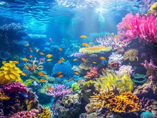 Fototapeta na wymiar Underwater Rainbow: Vibrant Coral Reef with Tropical Fish