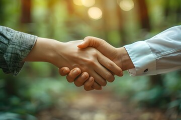 Partnership Handshake in Nature: Unity and Success. Concept Nature Scenes, Partnership, Handshake, Unity, Success