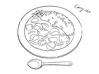 カレーライスのベクターイラスト手描き線画