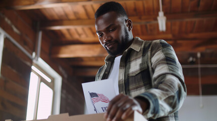 man in a polling both to cast his vote in US