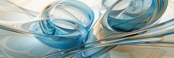 Digital abstract design featuring swirling blue and tan patterns on a light background.