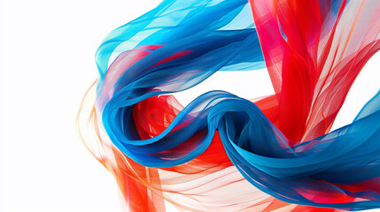 Vibrant ribbons of scarlet and cerulean intertwining in a mesmerizing dance of color and light, isolated on solid white background. - obrazy, fototapety, plakaty