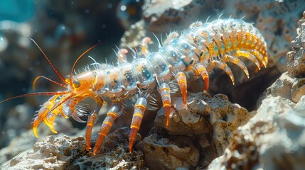 Centipede defending its territory from intruders. Close-up photos. - obrazy, fototapety, plakaty