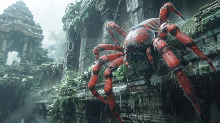 Ancient Mythical Monsters. A huge ancient poisonous spider. - obrazy, fototapety, plakaty
